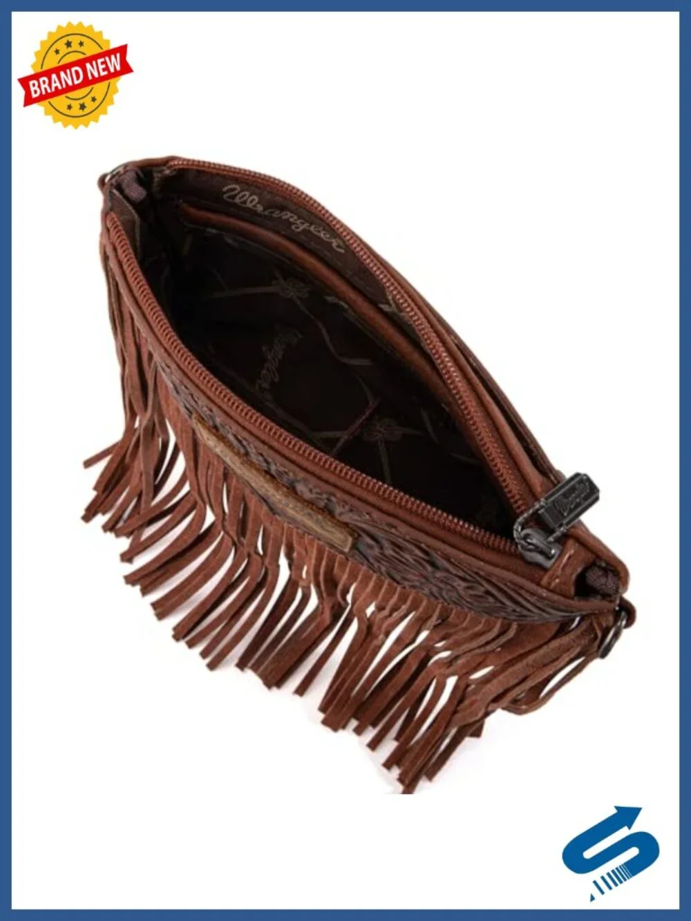 Faux Leather Crossbody Bag with Fringe Wristlet Purse